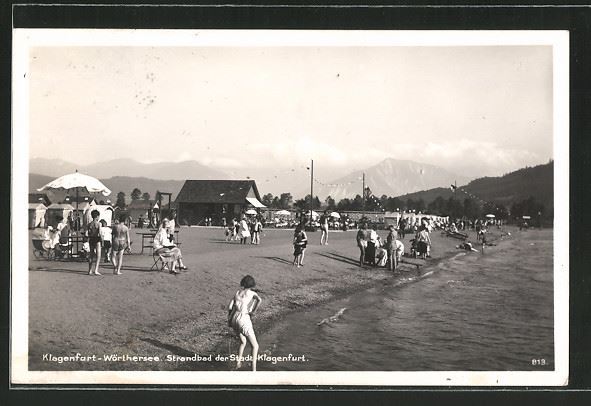 Alte Postkarte des Klagenfurter Strandbades im Sommer