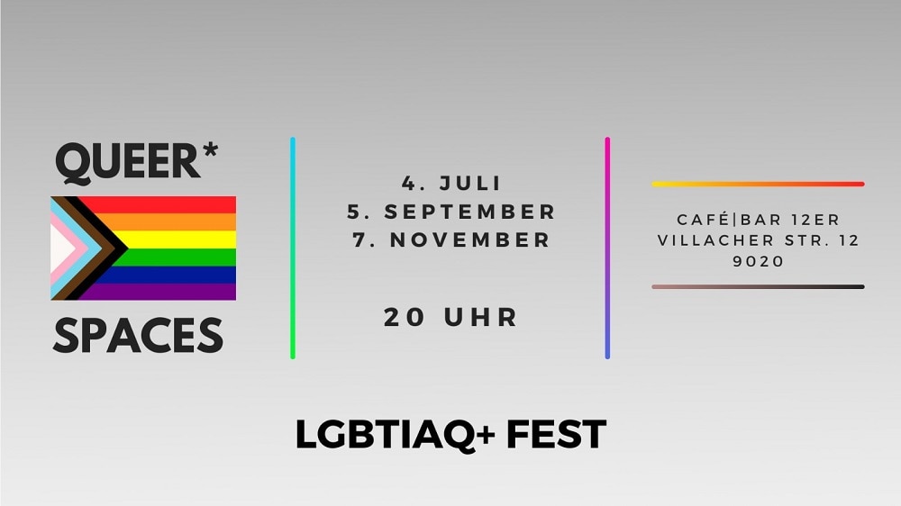 Plakat für die Veranstaltungen Queer Spaces in Klagenfurt