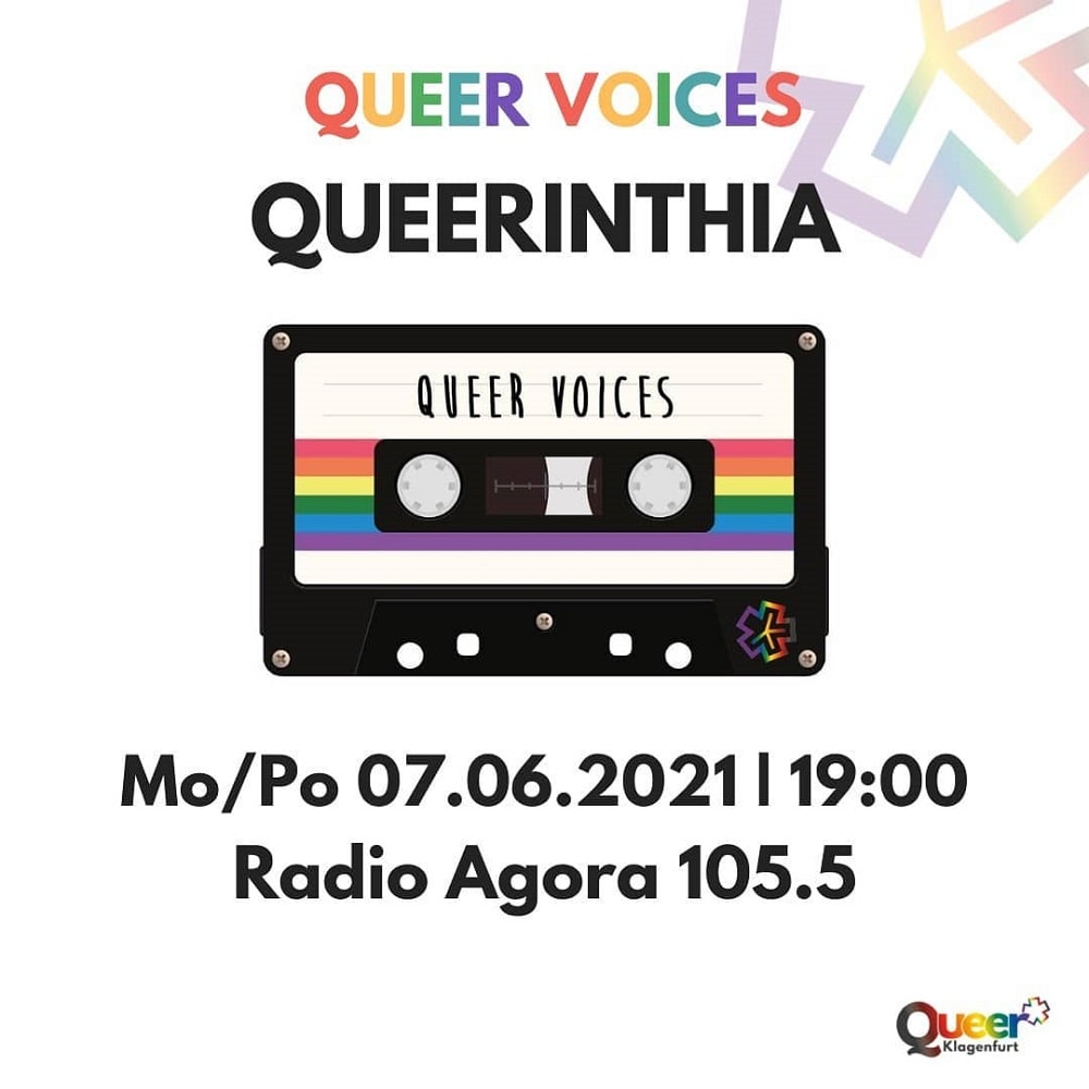 Zeichnung einer Kassette mit Aufschrift Queer Voices und Radio Agora