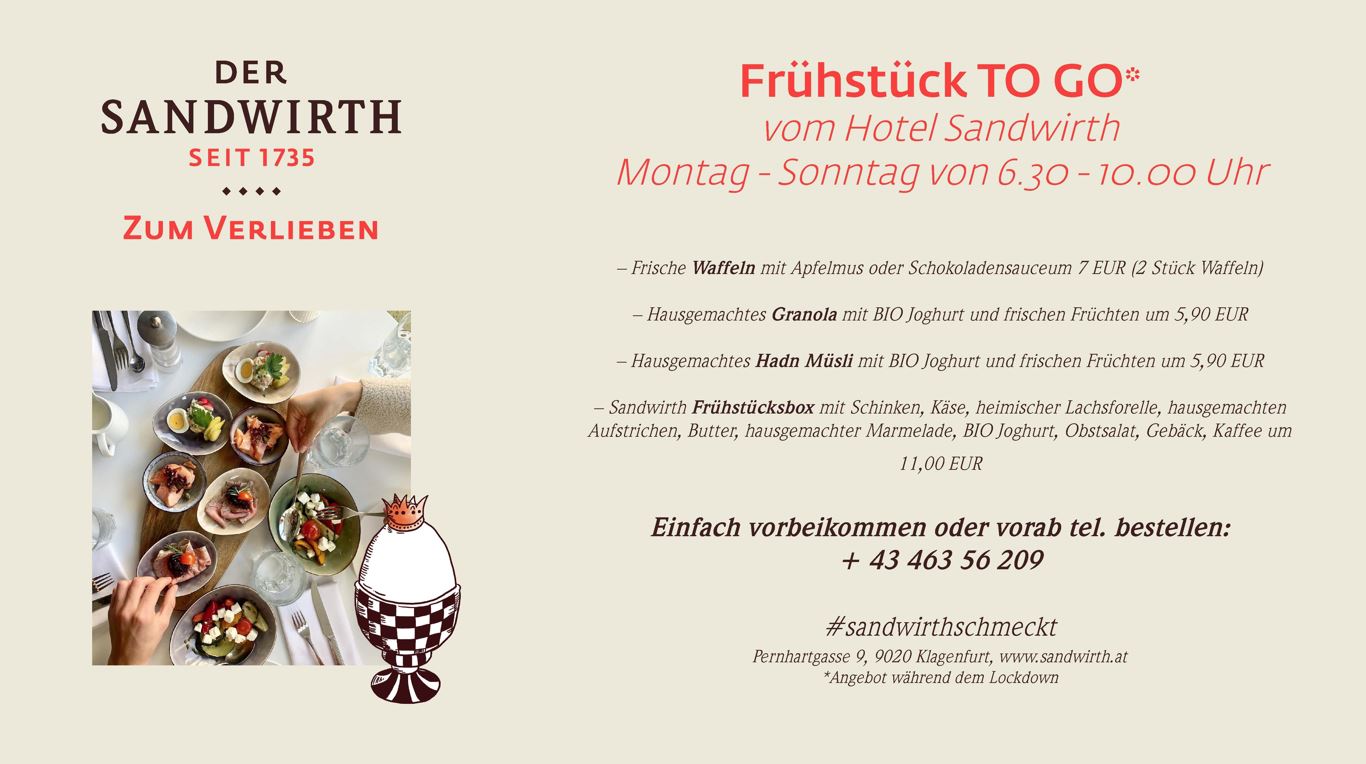 Frühstück to go vom Hotel Sandwith zur Abholung von Montag bis Sonntag mit Waffeln, Granola, Müsli, Frühstücksboxen