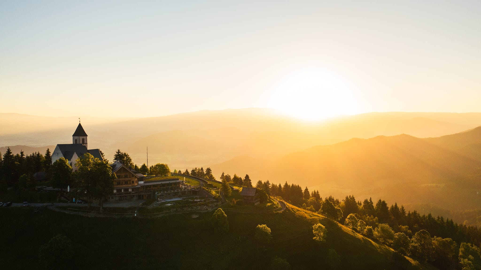 Ausblick bei Sonnenuntergang vom Magdalenensberg