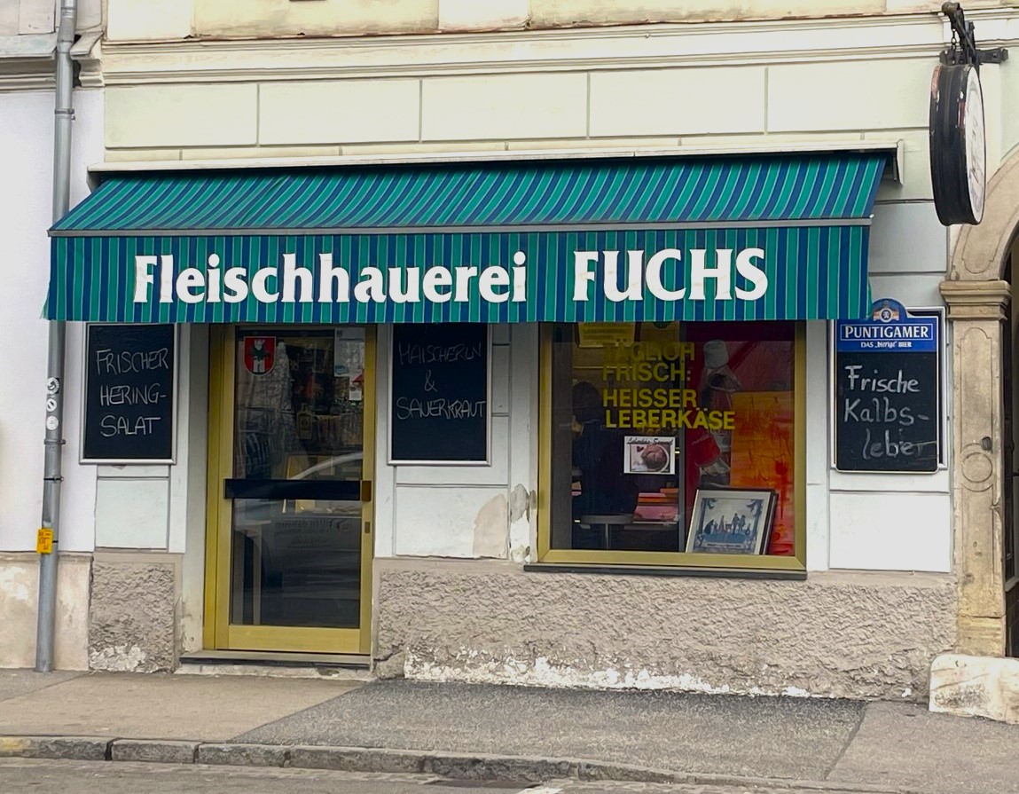 Außenansicht der Fleischerei Fuchs am Kardinalsplatz in Klagenfurt